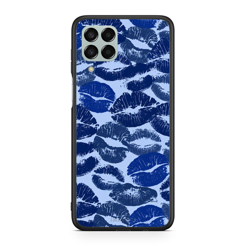 Θήκη Samsung Galaxy M33 Blue Lipstick Kisses από τη Smartfits με σχέδιο στο πίσω μέρος και μαύρο περίβλημα | Samsung Galaxy M33 Blue Lipstick Kisses case with colorful back and black bezels