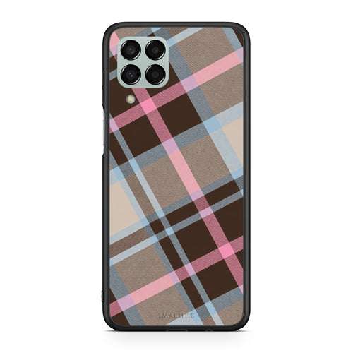 Θήκη Samsung Galaxy M33 Brown Pink and Blue Diagonal Plaid από τη Smartfits με σχέδιο στο πίσω μέρος και μαύρο περίβλημα | Samsung Galaxy M33 Brown Pink and Blue Diagonal Plaid case with colorful back and black bezels