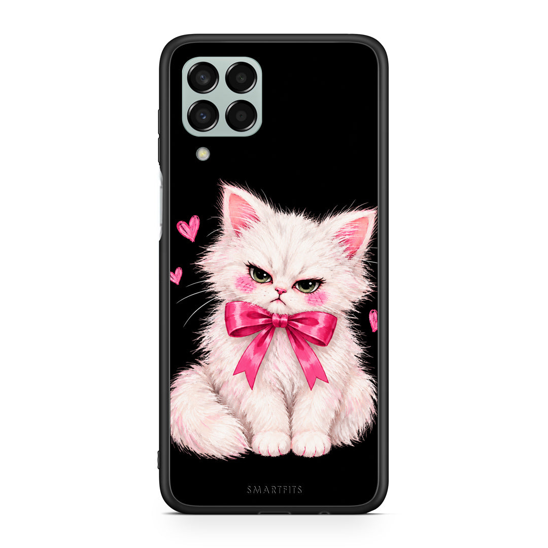 Θήκη Samsung Galaxy M33 Grumpy Party Kitten on Black από τη Smartfits με σχέδιο στο πίσω μέρος και μαύρο περίβλημα | Samsung Galaxy M33 Grumpy Party Kitten on Black case with colorful back and black bezels