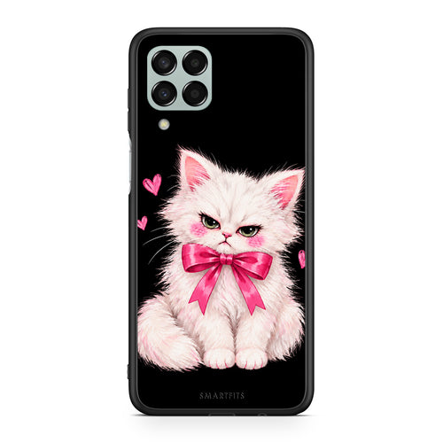 Θήκη Samsung Galaxy M33 Grumpy Party Kitten on Black από τη Smartfits με σχέδιο στο πίσω μέρος και μαύρο περίβλημα | Samsung Galaxy M33 Grumpy Party Kitten on Black case with colorful back and black bezels