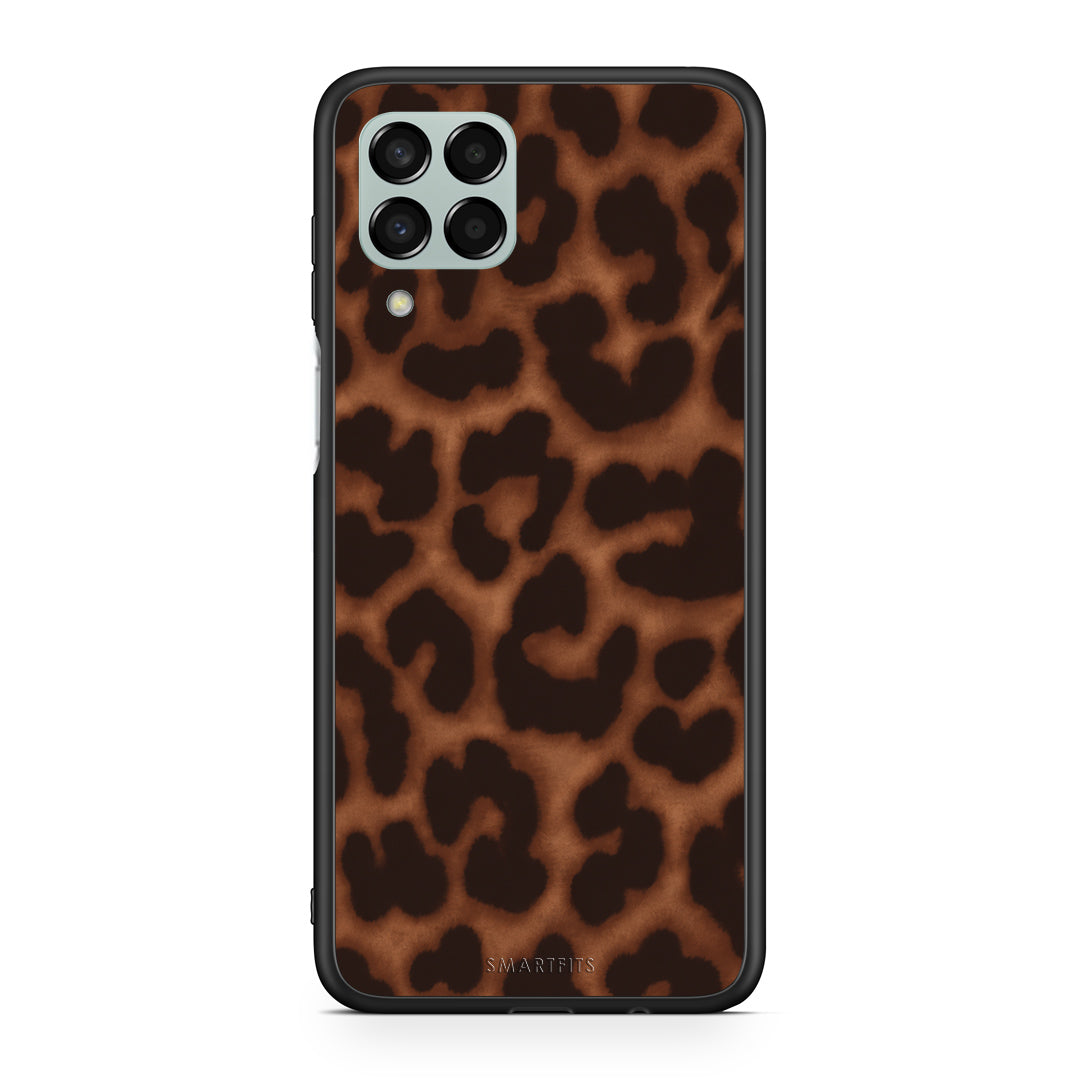 Θήκη Samsung Galaxy M33 Leopard Print Dark Brown από τη Smartfits με σχέδιο στο πίσω μέρος και μαύρο περίβλημα | Samsung Galaxy M33 Leopard Print Dark Brown case with colorful back and black bezels