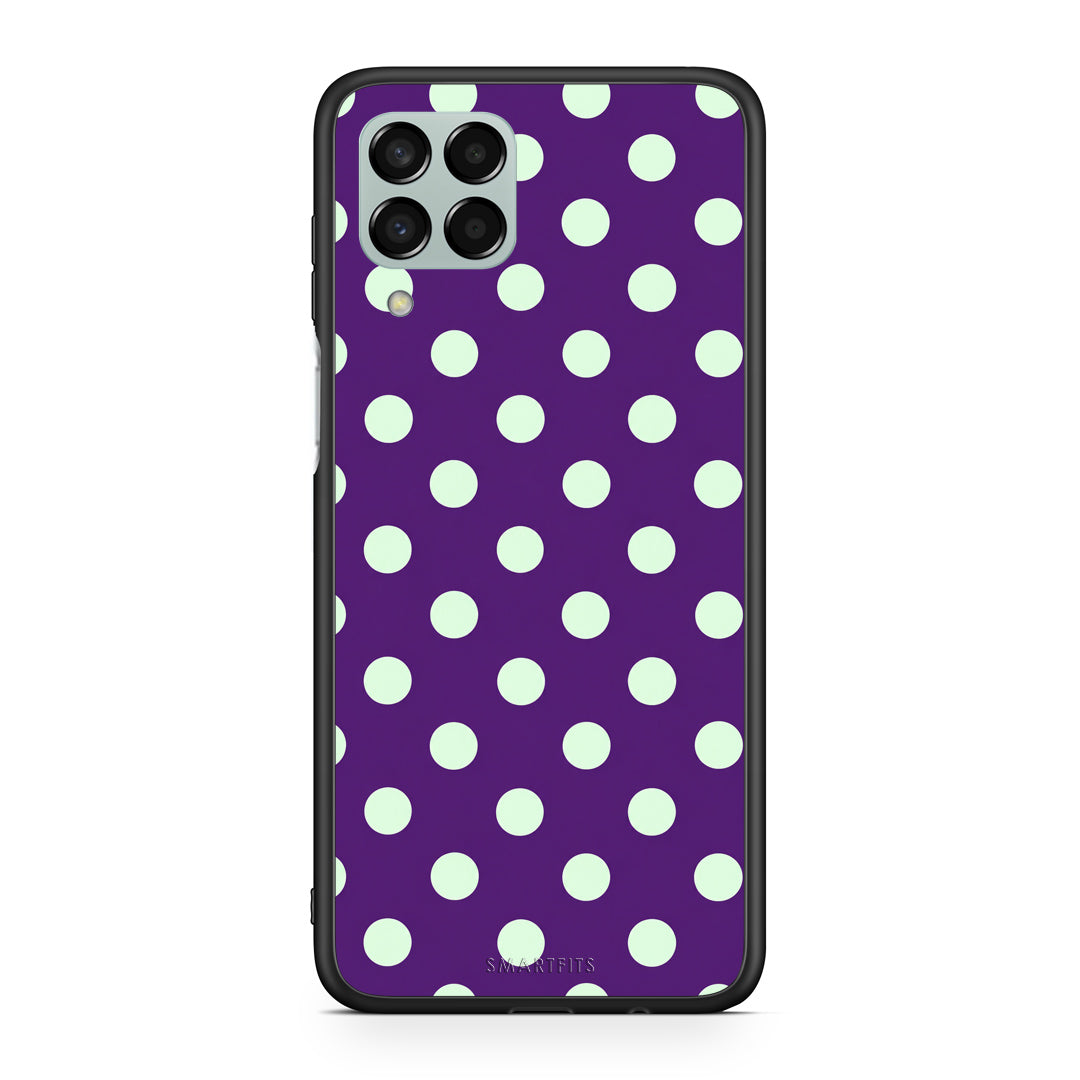 Θήκη Samsung Galaxy M33 Mint Polka Dots on Purple από τη Smartfits με σχέδιο στο πίσω μέρος και μαύρο περίβλημα | Samsung Galaxy M33 Mint Polka Dots on Purple case with colorful back and black bezels