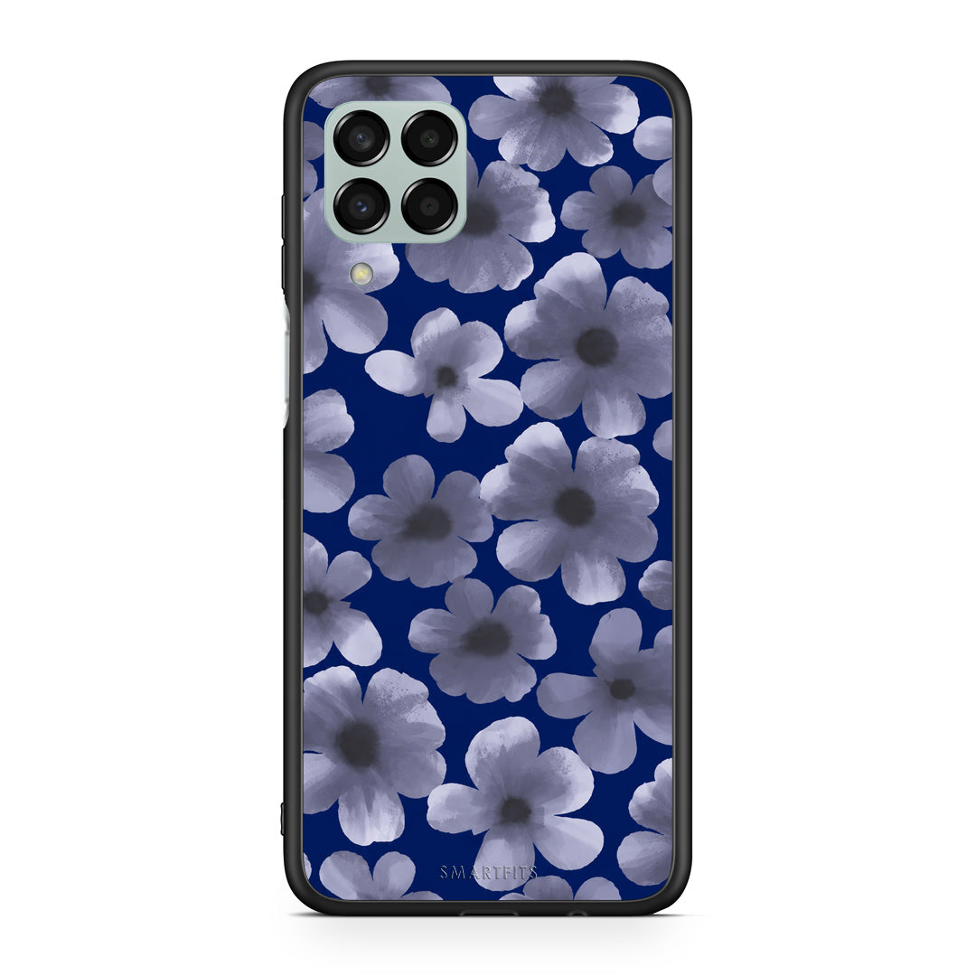 Θήκη Samsung Galaxy M33 Pale Blue Flowers on Navy από τη Smartfits με σχέδιο στο πίσω μέρος και μαύρο περίβλημα | Samsung Galaxy M33 Pale Blue Flowers on Navy case with colorful back and black bezels