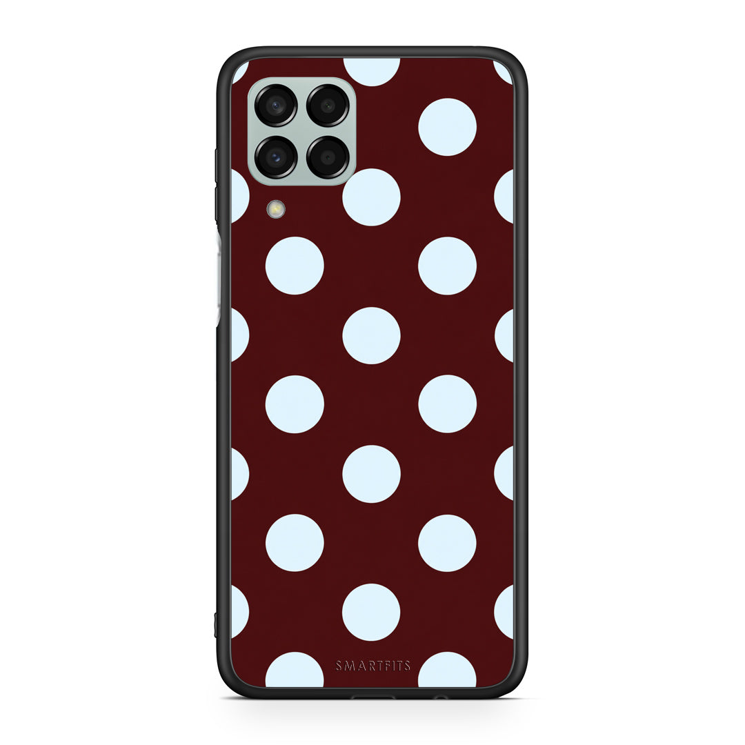 Θήκη Samsung Galaxy M33 Pale Blue Large Polka Dots on Burgundy από τη Smartfits με σχέδιο στο πίσω μέρος και μαύρο περίβλημα | Samsung Galaxy M33 Pale Blue Large Polka Dots on Burgundy case with colorful back and black bezels