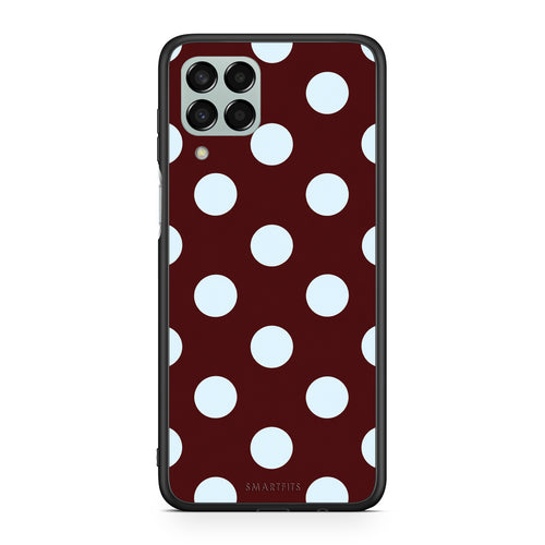 Θήκη Samsung Galaxy M33 Pale Blue Large Polka Dots on Burgundy από τη Smartfits με σχέδιο στο πίσω μέρος και μαύρο περίβλημα | Samsung Galaxy M33 Pale Blue Large Polka Dots on Burgundy case with colorful back and black bezels