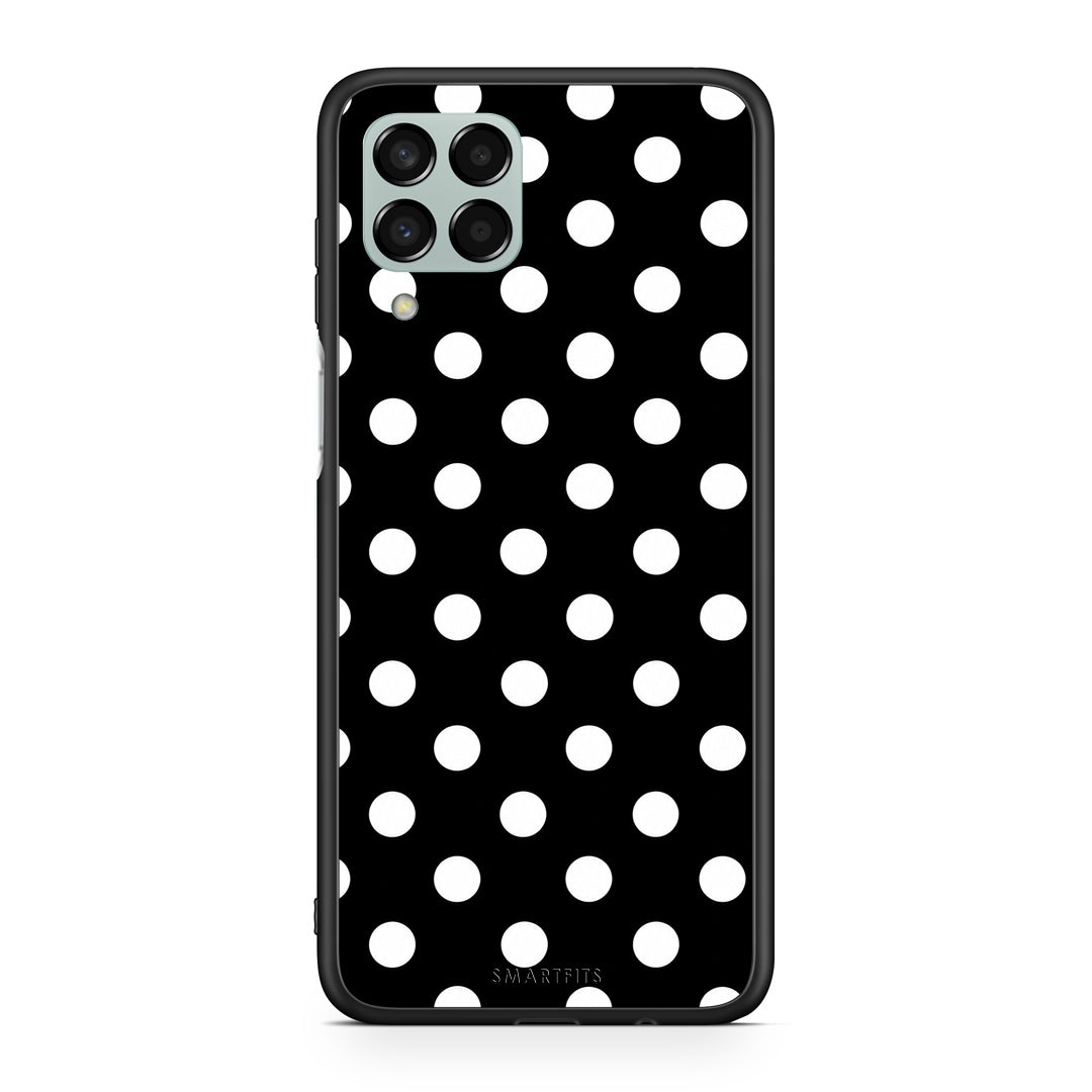 Θήκη Samsung Galaxy M33 White Polka Dots on Black από τη Smartfits με σχέδιο στο πίσω μέρος και μαύρο περίβλημα | Samsung Galaxy M33 White Polka Dots on Black case with colorful back and black bezels