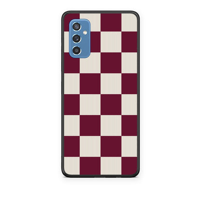 Θήκη Samsung Galaxy M52 5G Burgundy and Cream Striped Checks από τη Smartfits με σχέδιο στο πίσω μέρος και μαύρο περίβλημα | Samsung Galaxy M52 5G Burgundy and Cream Striped Checks case with colorful back and black bezels