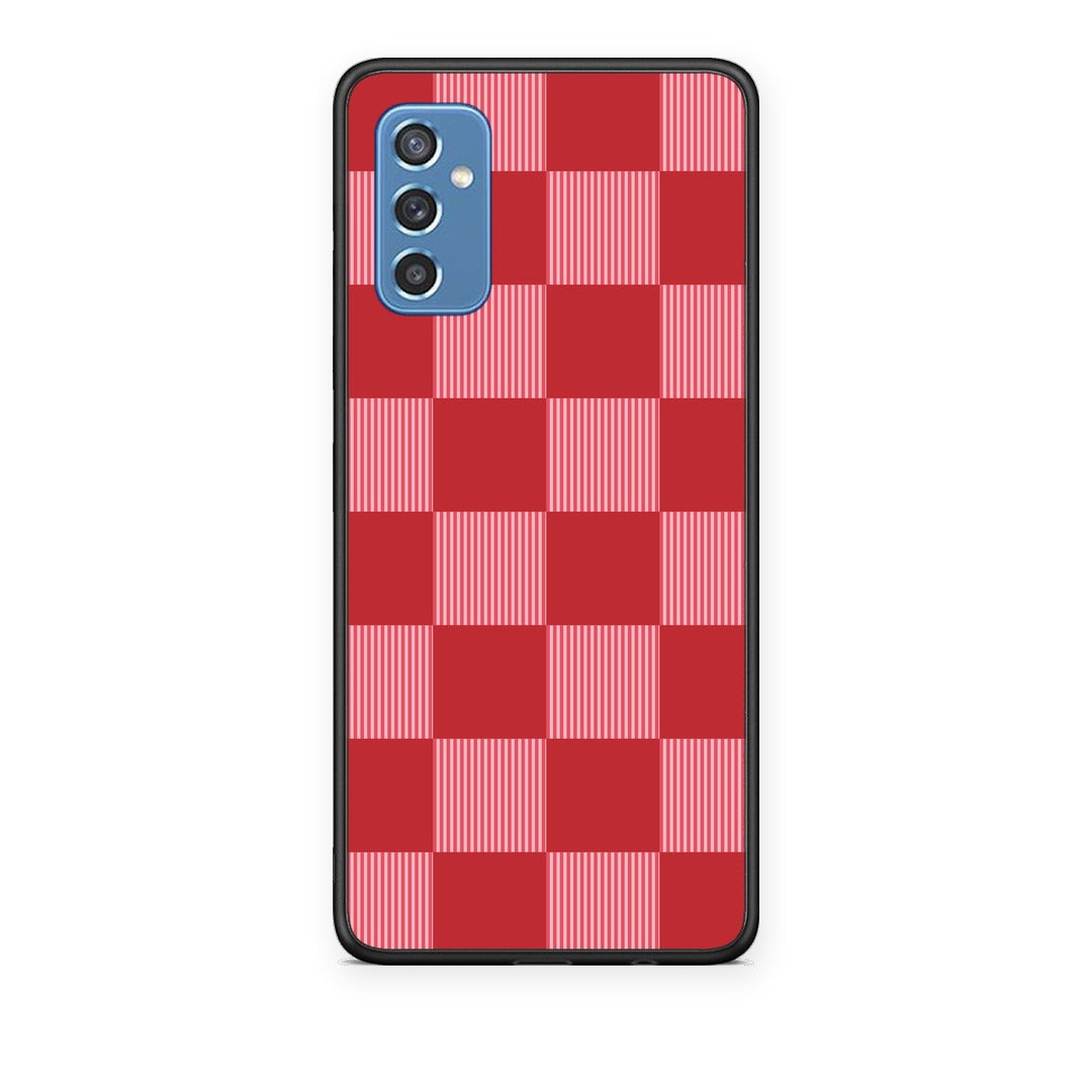 Θήκη Samsung Galaxy M52 5G Red and Pink Striped Checks από τη Smartfits με σχέδιο στο πίσω μέρος και μαύρο περίβλημα | Samsung Galaxy M52 5G Red and Pink Striped Checks case with colorful back and black bezels