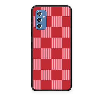 Θήκη Samsung Galaxy M52 5G Red and Pink Striped Checks από τη Smartfits με σχέδιο στο πίσω μέρος και μαύρο περίβλημα | Samsung Galaxy M52 5G Red and Pink Striped Checks case with colorful back and black bezels