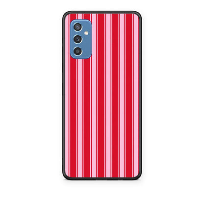 Θήκη Samsung Galaxy M52 5G Red and Pink Vertical Pinstripes από τη Smartfits με σχέδιο στο πίσω μέρος και μαύρο περίβλημα | Samsung Galaxy M52 5G Red and Pink Vertical Pinstripes case with colorful back and black bezels