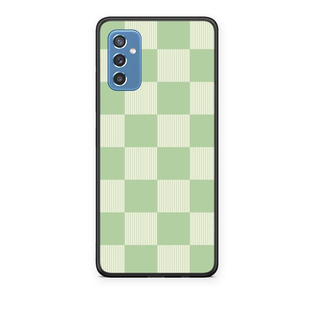 Θήκη Samsung Galaxy M52 5G Sage and Cream Striped Checks από τη Smartfits με σχέδιο στο πίσω μέρος και μαύρο περίβλημα | Samsung Galaxy M52 5G Sage and Cream Striped Checks case with colorful back and black bezels
