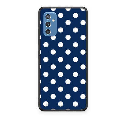Θήκη Samsung Galaxy M52 5G White Large Polka Dots on Navy από τη Smartfits με σχέδιο στο πίσω μέρος και μαύρο περίβλημα | Samsung Galaxy M52 5G White Large Polka Dots on Navy case with colorful back and black bezels