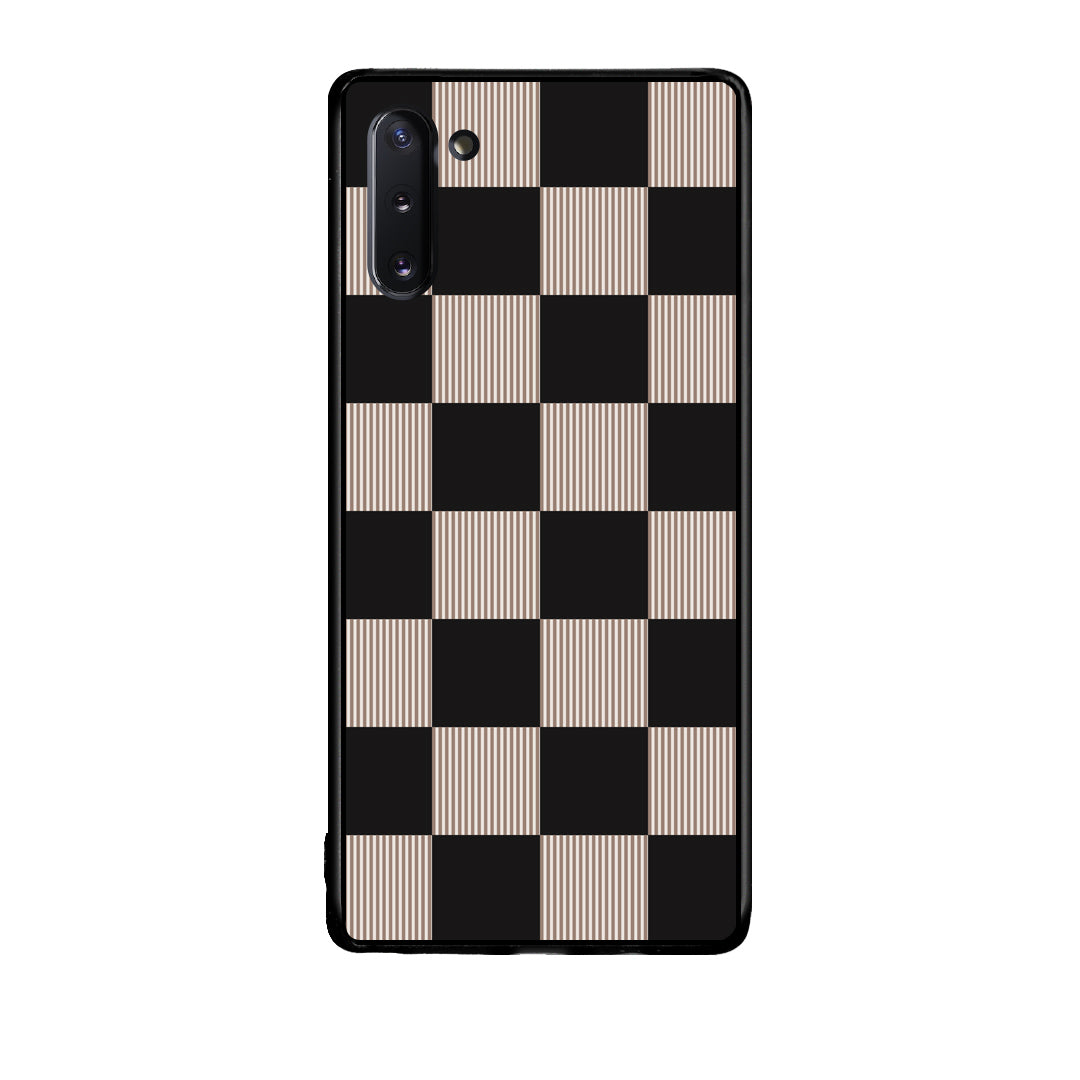 Θήκη Samsung Galaxy Note 10 Black and Taupe Striped Checks από τη Smartfits με σχέδιο στο πίσω μέρος και μαύρο περίβλημα | Samsung Galaxy Note 10 Black and Taupe Striped Checks case with colorful back and black bezels