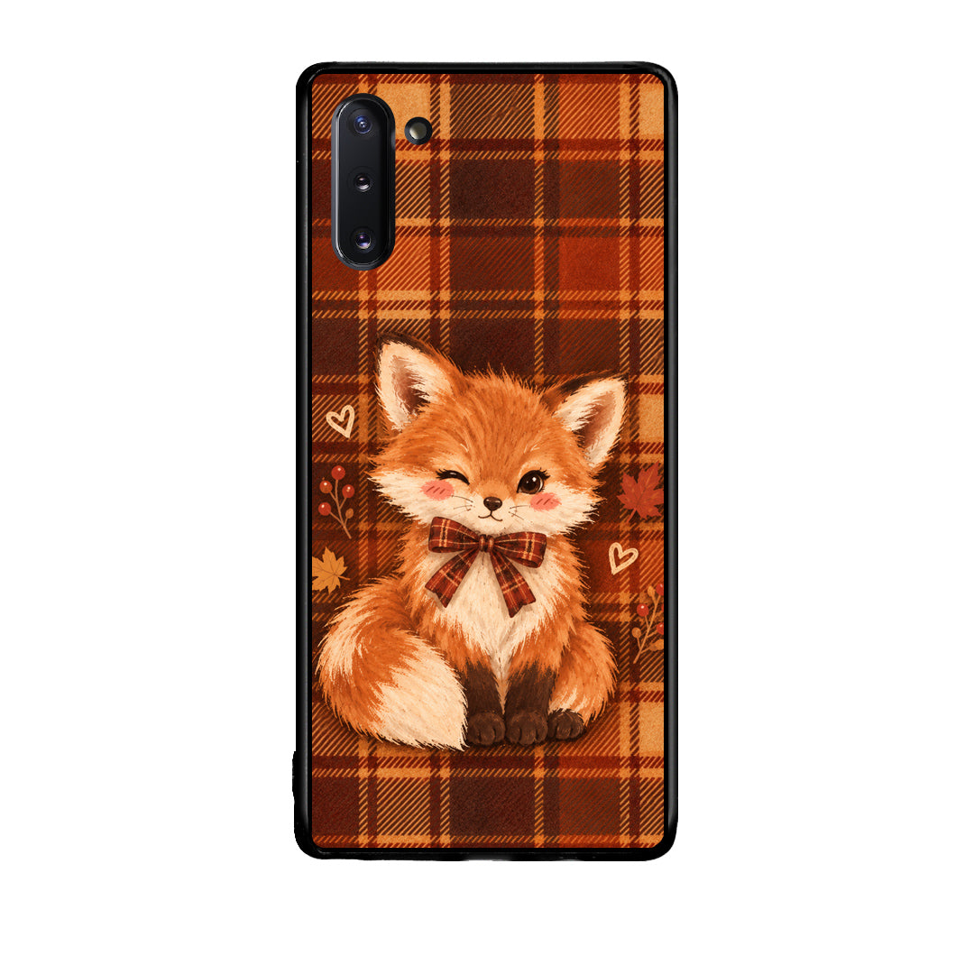 Θήκη Samsung Galaxy Note 10 Fox on Autumn Tartan από τη Smartfits με σχέδιο στο πίσω μέρος και μαύρο περίβλημα | Samsung Galaxy Note 10 Fox on Autumn Tartan case with colorful back and black bezels