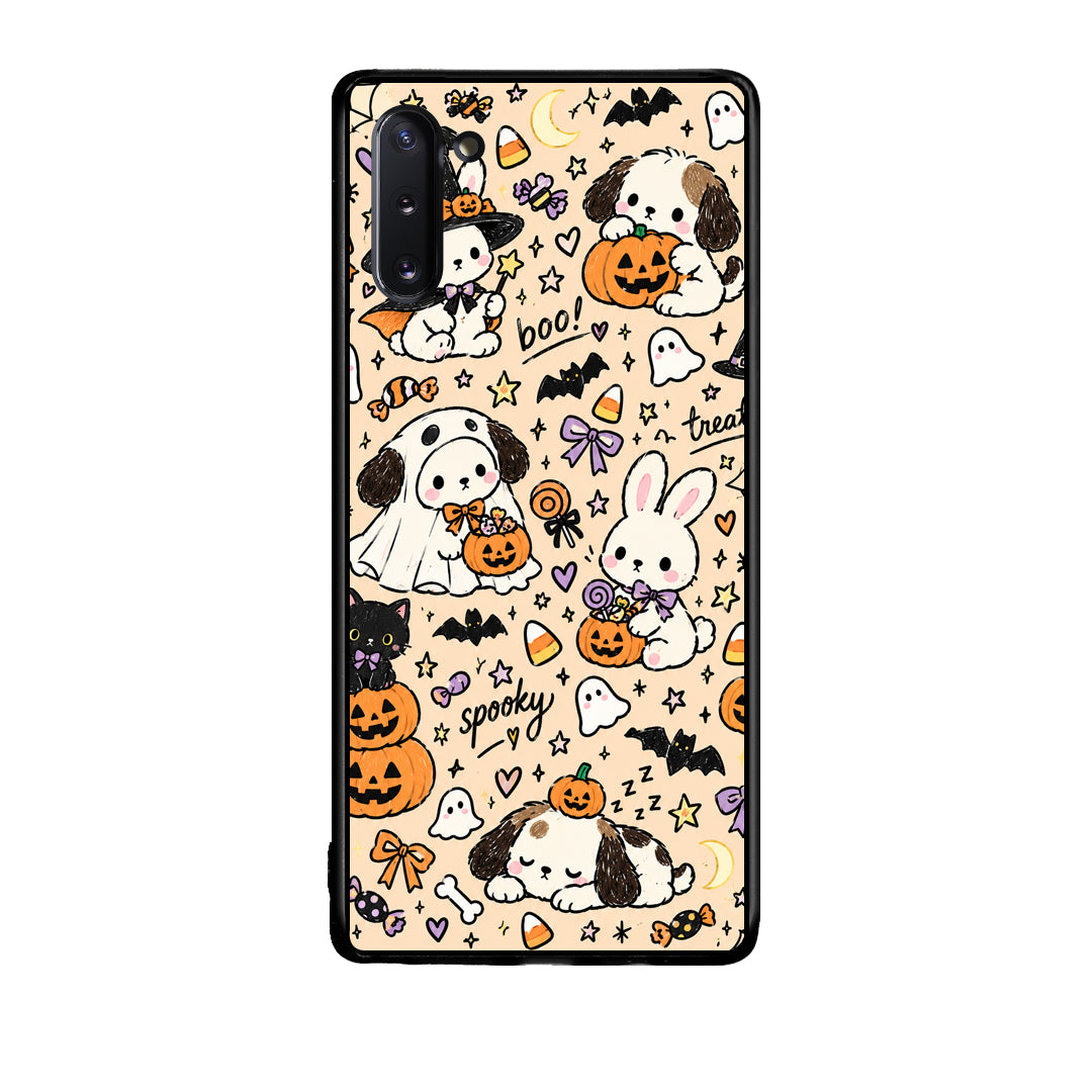 Θήκη Samsung Galaxy Note 10 Halloween Puppies and Friends on Cream από τη Smartfits με σχέδιο στο πίσω μέρος και μαύρο περίβλημα | Samsung Galaxy Note 10 Halloween Puppies and Friends on Cream case with colorful back and black bezels