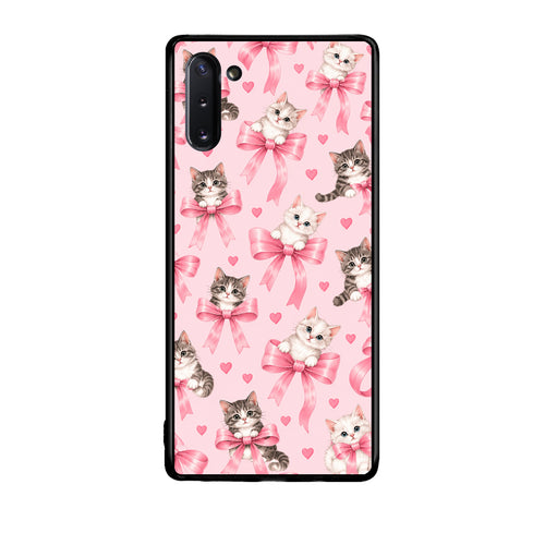Θήκη Samsung Galaxy Note 10 Kittens and Pink Bows on Pink από τη Smartfits με σχέδιο στο πίσω μέρος και μαύρο περίβλημα | Samsung Galaxy Note 10 Kittens and Pink Bows on Pink case with colorful back and black bezels