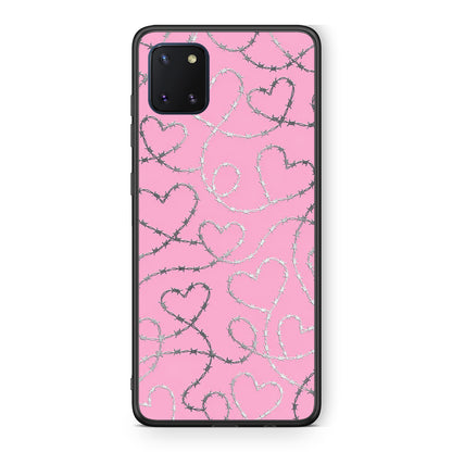 Θήκη Samsung Galaxy Note 10 Lite Barbed Wire Hearts on Pink από τη Smartfits με σχέδιο στο πίσω μέρος και μαύρο περίβλημα | Samsung Galaxy Note 10 Lite Barbed Wire Hearts on Pink case with colorful back and black bezels