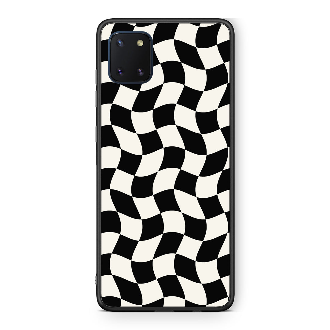 Θήκη Samsung Galaxy Note 10 Lite Black and Cream Wavy Checkerboard από τη Smartfits με σχέδιο στο πίσω μέρος και μαύρο περίβλημα | Samsung Galaxy Note 10 Lite Black and Cream Wavy Checkerboard case with colorful back and black bezels
