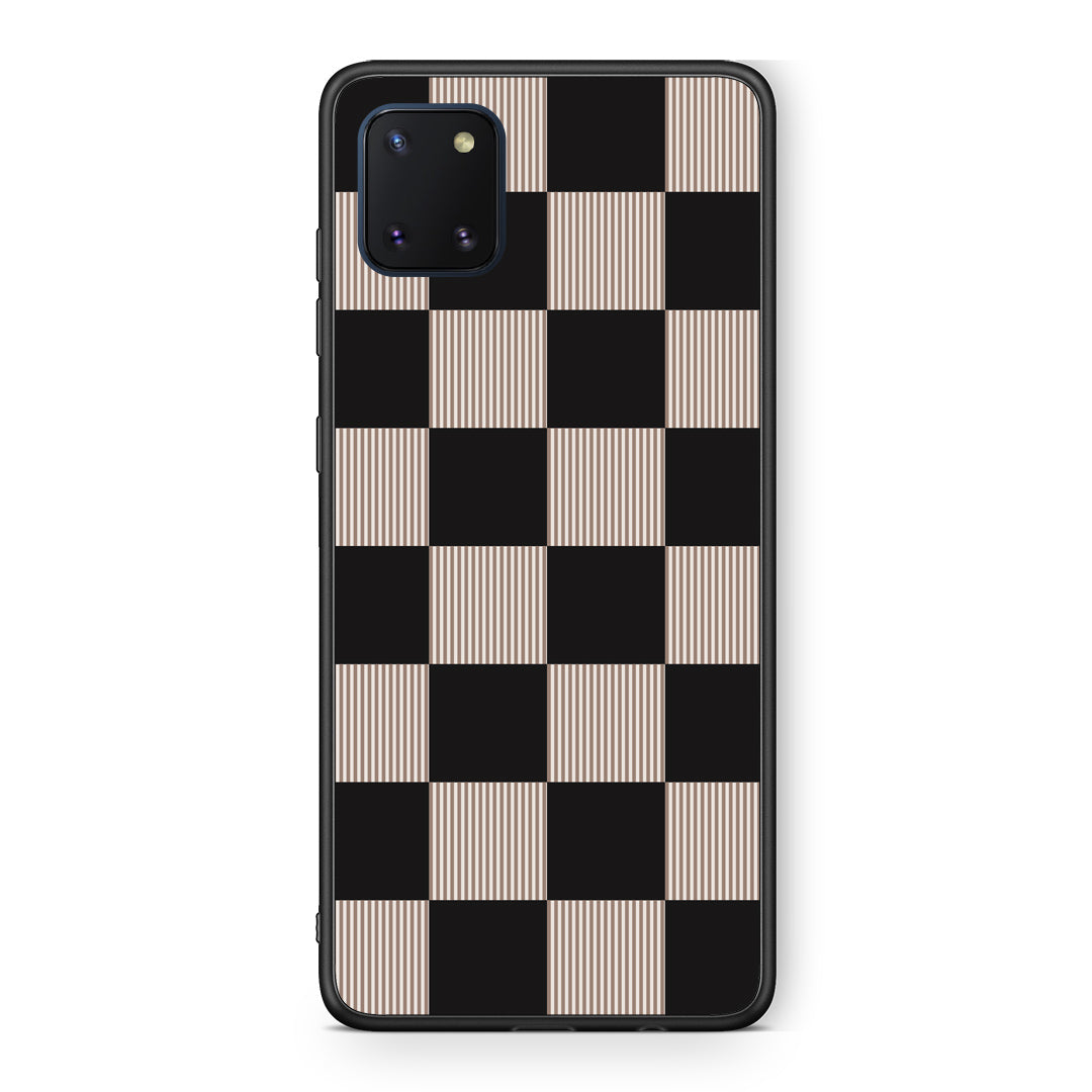 Θήκη Samsung Galaxy Note 10 Lite Black and Taupe Striped Checks από τη Smartfits με σχέδιο στο πίσω μέρος και μαύρο περίβλημα | Samsung Galaxy Note 10 Lite Black and Taupe Striped Checks case with colorful back and black bezels