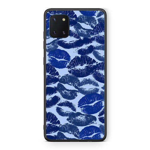 Θήκη Samsung Galaxy Note 10 Lite Blue Lipstick Kisses από τη Smartfits με σχέδιο στο πίσω μέρος και μαύρο περίβλημα | Samsung Galaxy Note 10 Lite Blue Lipstick Kisses case with colorful back and black bezels