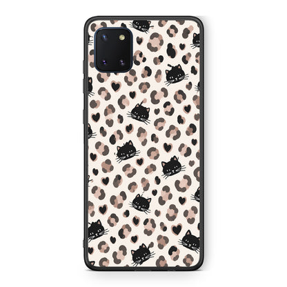 Θήκη Samsung Galaxy Note 10 Lite Leopard Spots and Black Cats on Cream από τη Smartfits με σχέδιο στο πίσω μέρος και μαύρο περίβλημα | Samsung Galaxy Note 10 Lite Leopard Spots and Black Cats on Cream case with colorful back and black bezels
