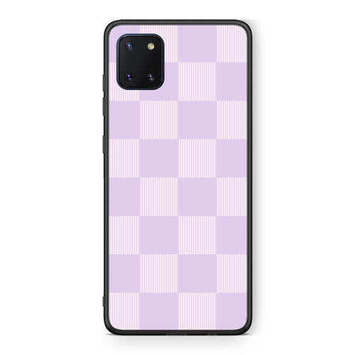 Θήκη Samsung Galaxy Note 10 Lite Lilac and Cream Striped Checks από τη Smartfits με σχέδιο στο πίσω μέρος και μαύρο περίβλημα | Samsung Galaxy Note 10 Lite Lilac and Cream Striped Checks case with colorful back and black bezels
