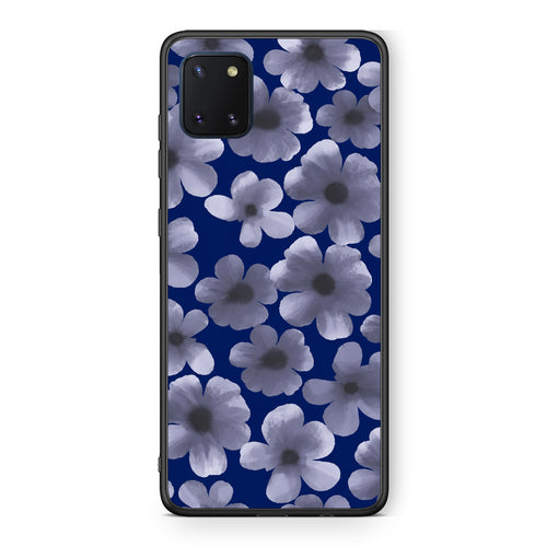 Θήκη Samsung Galaxy Note 10 Lite Pale Blue Flowers on Navy από τη Smartfits με σχέδιο στο πίσω μέρος και μαύρο περίβλημα | Samsung Galaxy Note 10 Lite Pale Blue Flowers on Navy case with colorful back and black bezels