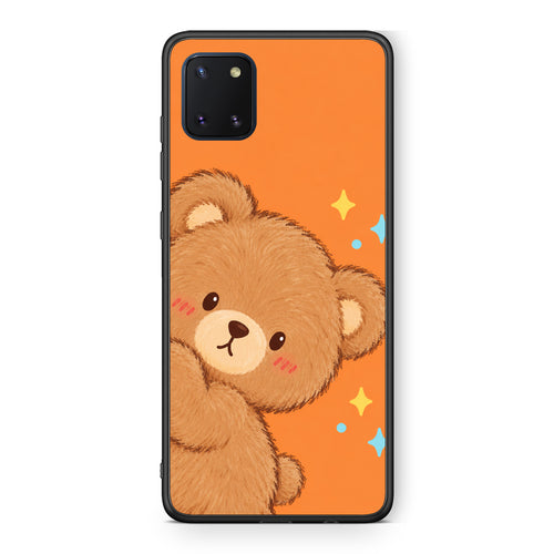 Θήκη Samsung Galaxy Note 10 Lite Peekaboo Teddy on Orange από τη Smartfits με σχέδιο στο πίσω μέρος και μαύρο περίβλημα | Samsung Galaxy Note 10 Lite Peekaboo Teddy on Orange case with colorful back and black bezels