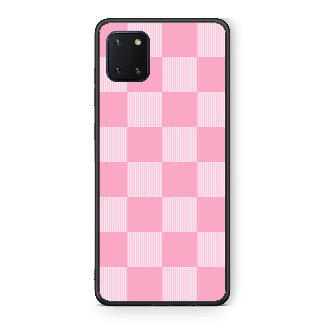 Θήκη Samsung Galaxy Note 10 Lite Pink and White Striped Checks από τη Smartfits με σχέδιο στο πίσω μέρος και μαύρο περίβλημα | Samsung Galaxy Note 10 Lite Pink and White Striped Checks case with colorful back and black bezels