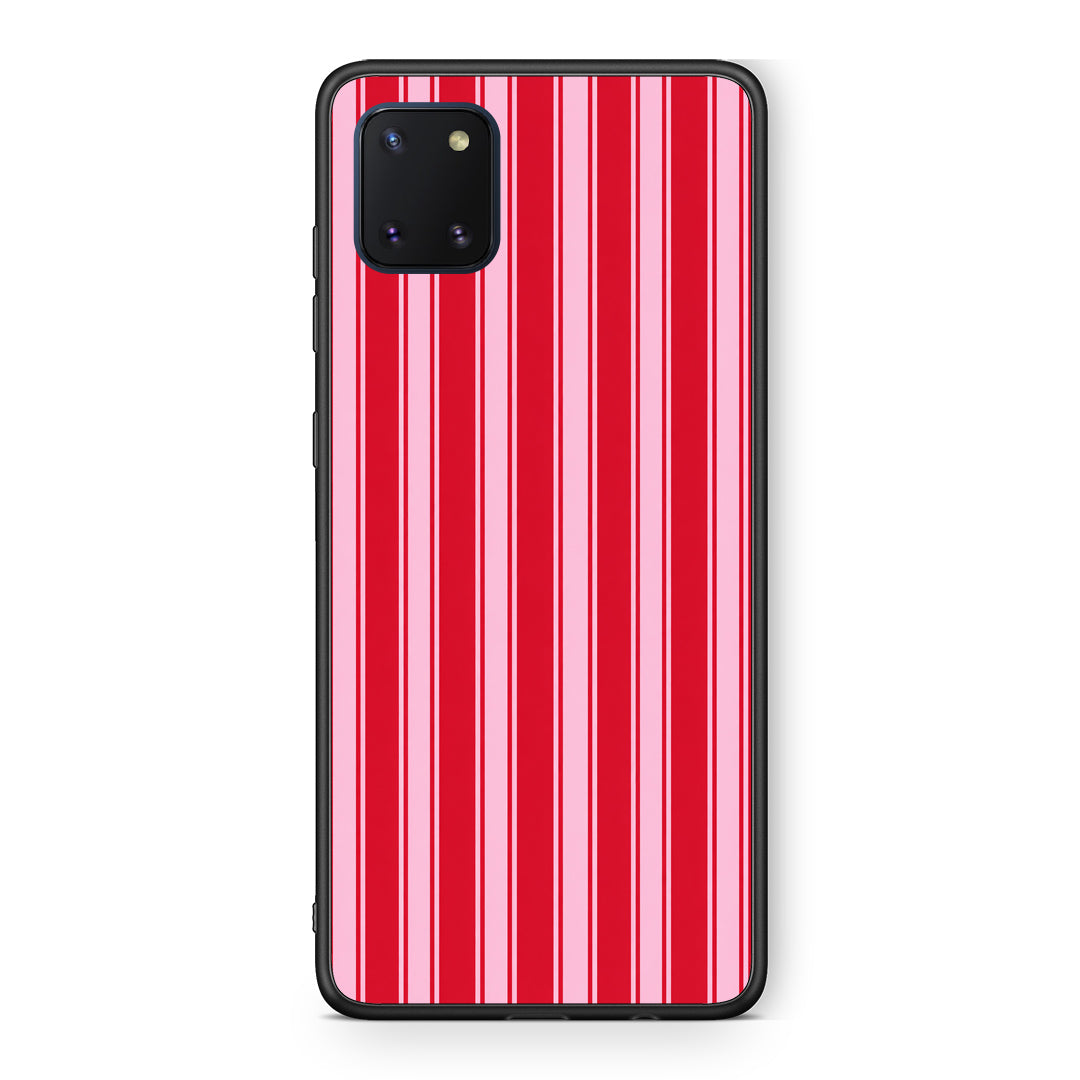 Θήκη Samsung Galaxy Note 10 Lite Red and Pink Vertical Pinstripes από τη Smartfits με σχέδιο στο πίσω μέρος και μαύρο περίβλημα | Samsung Galaxy Note 10 Lite Red and Pink Vertical Pinstripes case with colorful back and black bezels