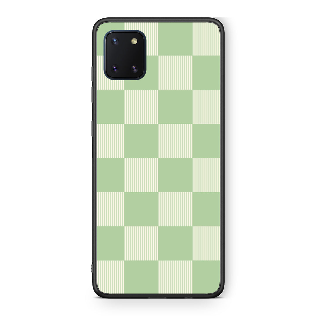 Θήκη Samsung Galaxy Note 10 Lite Sage and Cream Striped Checks από τη Smartfits με σχέδιο στο πίσω μέρος και μαύρο περίβλημα | Samsung Galaxy Note 10 Lite Sage and Cream Striped Checks case with colorful back and black bezels