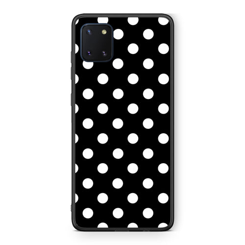 Θήκη Samsung Galaxy Note 10 Lite White Polka Dots on Black από τη Smartfits με σχέδιο στο πίσω μέρος και μαύρο περίβλημα | Samsung Galaxy Note 10 Lite White Polka Dots on Black case with colorful back and black bezels