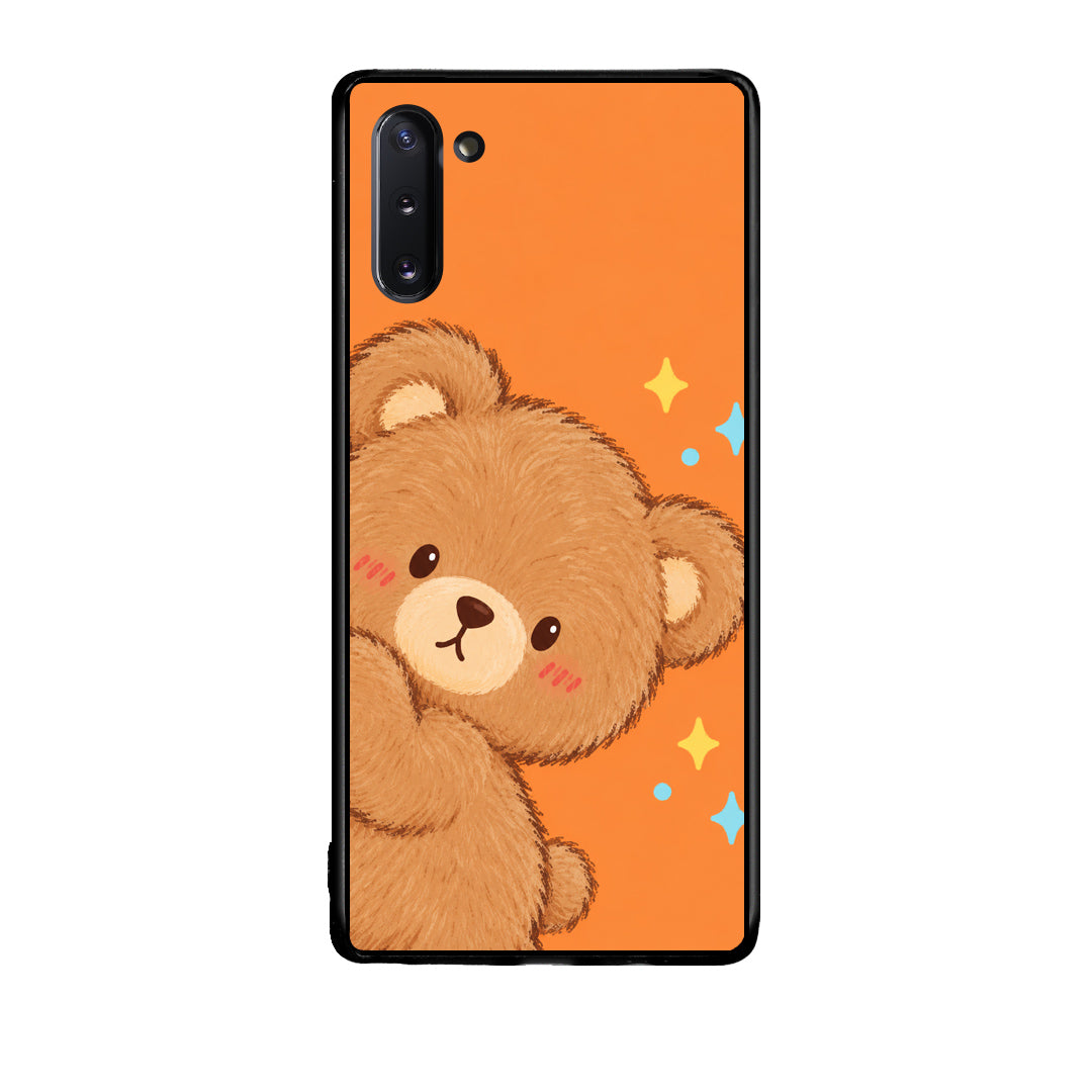 Θήκη Samsung Galaxy Note 10 Peekaboo Teddy on Orange από τη Smartfits με σχέδιο στο πίσω μέρος και μαύρο περίβλημα | Samsung Galaxy Note 10 Peekaboo Teddy on Orange case with colorful back and black bezels