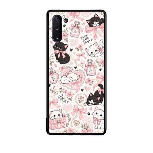 Θήκη Samsung Galaxy Note 10 Pink Bows and Kittens Collage από τη Smartfits με σχέδιο στο πίσω μέρος και μαύρο περίβλημα | Samsung Galaxy Note 10 Pink Bows and Kittens Collage case with colorful back and black bezels