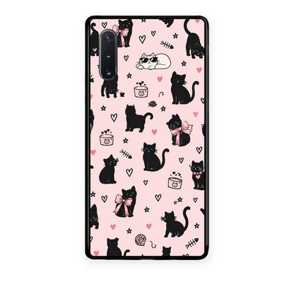 Θήκη Samsung Galaxy Note 10+ Black Cat Doodles on Pink από τη Smartfits με σχέδιο στο πίσω μέρος και μαύρο περίβλημα | Samsung Galaxy Note 10+ Black Cat Doodles on Pink case with colorful back and black bezels