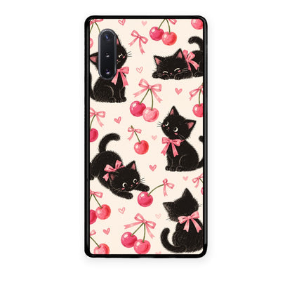 Θήκη Samsung Galaxy Note 10+ Black Kittens and Cherries on Cream από τη Smartfits με σχέδιο στο πίσω μέρος και μαύρο περίβλημα | Samsung Galaxy Note 10+ Black Kittens and Cherries on Cream case with colorful back and black bezels