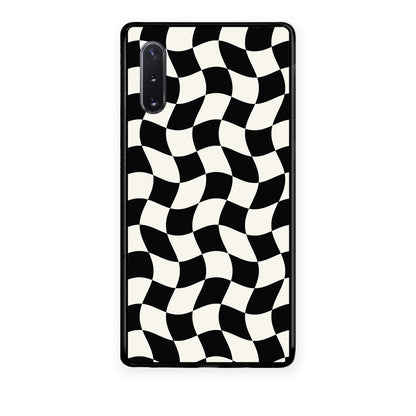 Θήκη Samsung Galaxy Note 10+ Black and Cream Wavy Checkerboard από τη Smartfits με σχέδιο στο πίσω μέρος και μαύρο περίβλημα | Samsung Galaxy Note 10+ Black and Cream Wavy Checkerboard case with colorful back and black bezels