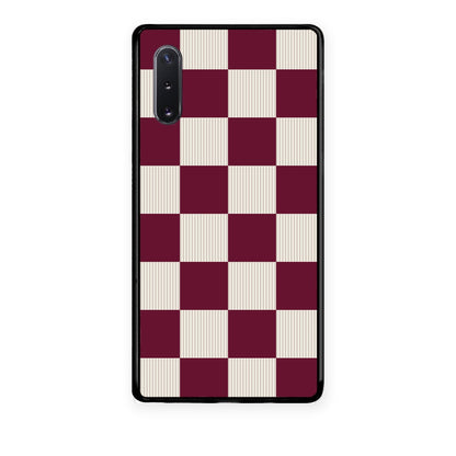 Θήκη Samsung Galaxy Note 10+ Burgundy and Cream Striped Checks από τη Smartfits με σχέδιο στο πίσω μέρος και μαύρο περίβλημα | Samsung Galaxy Note 10+ Burgundy and Cream Striped Checks case with colorful back and black bezels