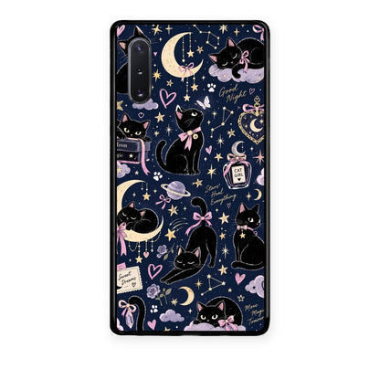 Θήκη Samsung Galaxy Note 10+ Celestial Black Cats on Navy από τη Smartfits με σχέδιο στο πίσω μέρος και μαύρο περίβλημα | Samsung Galaxy Note 10+ Celestial Black Cats on Navy case with colorful back and black bezels