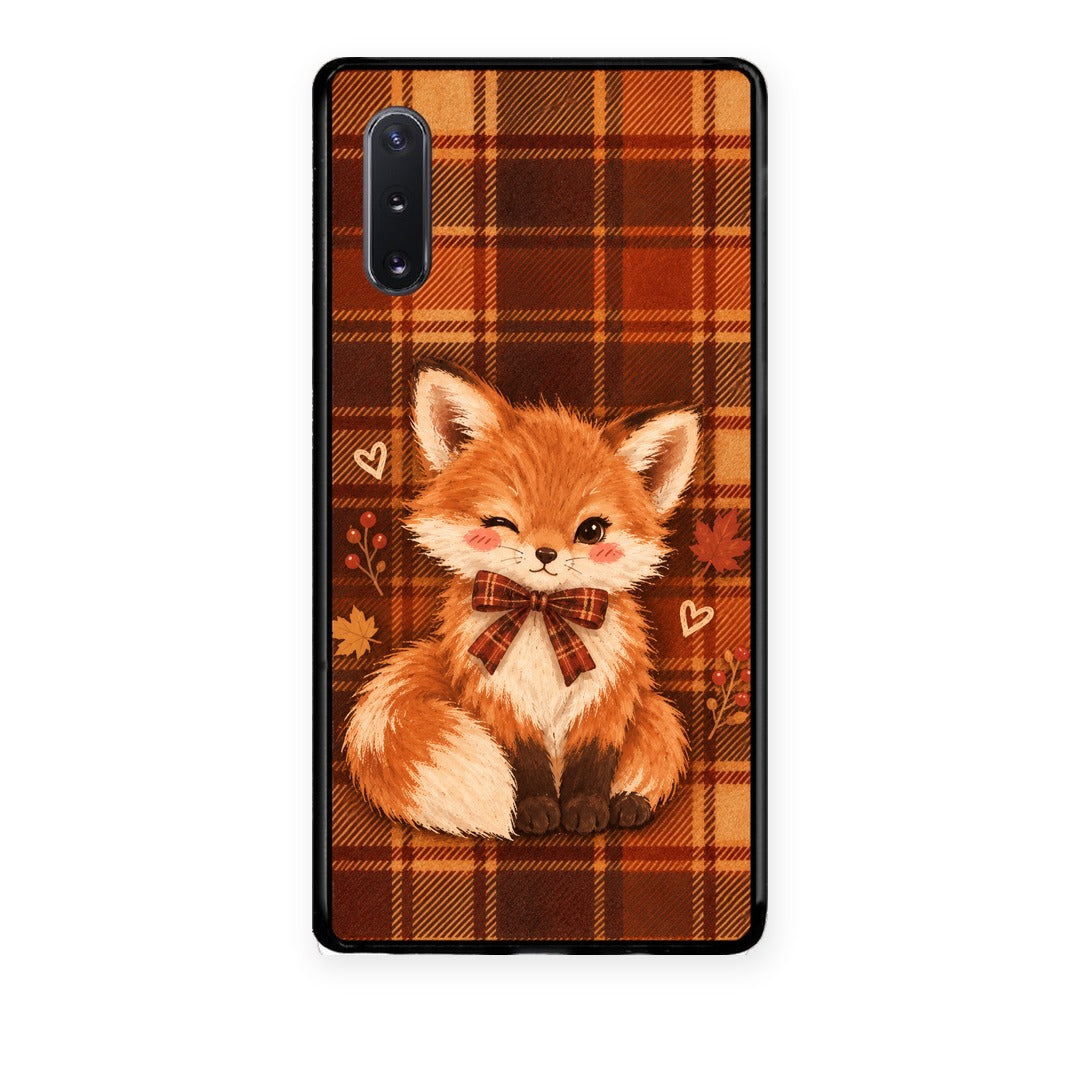 Θήκη Samsung Galaxy Note 10+ Fox on Autumn Tartan από τη Smartfits με σχέδιο στο πίσω μέρος και μαύρο περίβλημα | Samsung Galaxy Note 10+ Fox on Autumn Tartan case with colorful back and black bezels