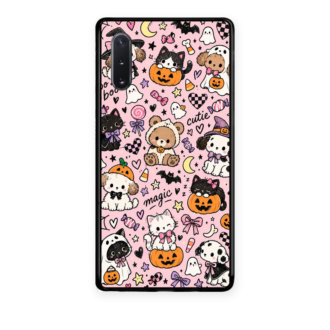 Θήκη Samsung Galaxy Note 10+ Halloween Cute Animals on Pink από τη Smartfits με σχέδιο στο πίσω μέρος και μαύρο περίβλημα | Samsung Galaxy Note 10+ Halloween Cute Animals on Pink case with colorful back and black bezels