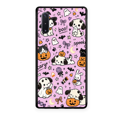 Θήκη Samsung Galaxy Note 10+ Halloween Puppies and Friends on Lilac από τη Smartfits με σχέδιο στο πίσω μέρος και μαύρο περίβλημα | Samsung Galaxy Note 10+ Halloween Puppies and Friends on Lilac case with colorful back and black bezels