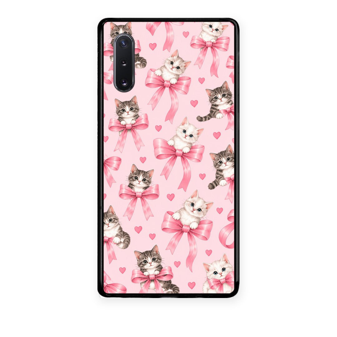 Θήκη Samsung Galaxy Note 10+ Kittens and Pink Bows on Pink από τη Smartfits με σχέδιο στο πίσω μέρος και μαύρο περίβλημα | Samsung Galaxy Note 10+ Kittens and Pink Bows on Pink case with colorful back and black bezels