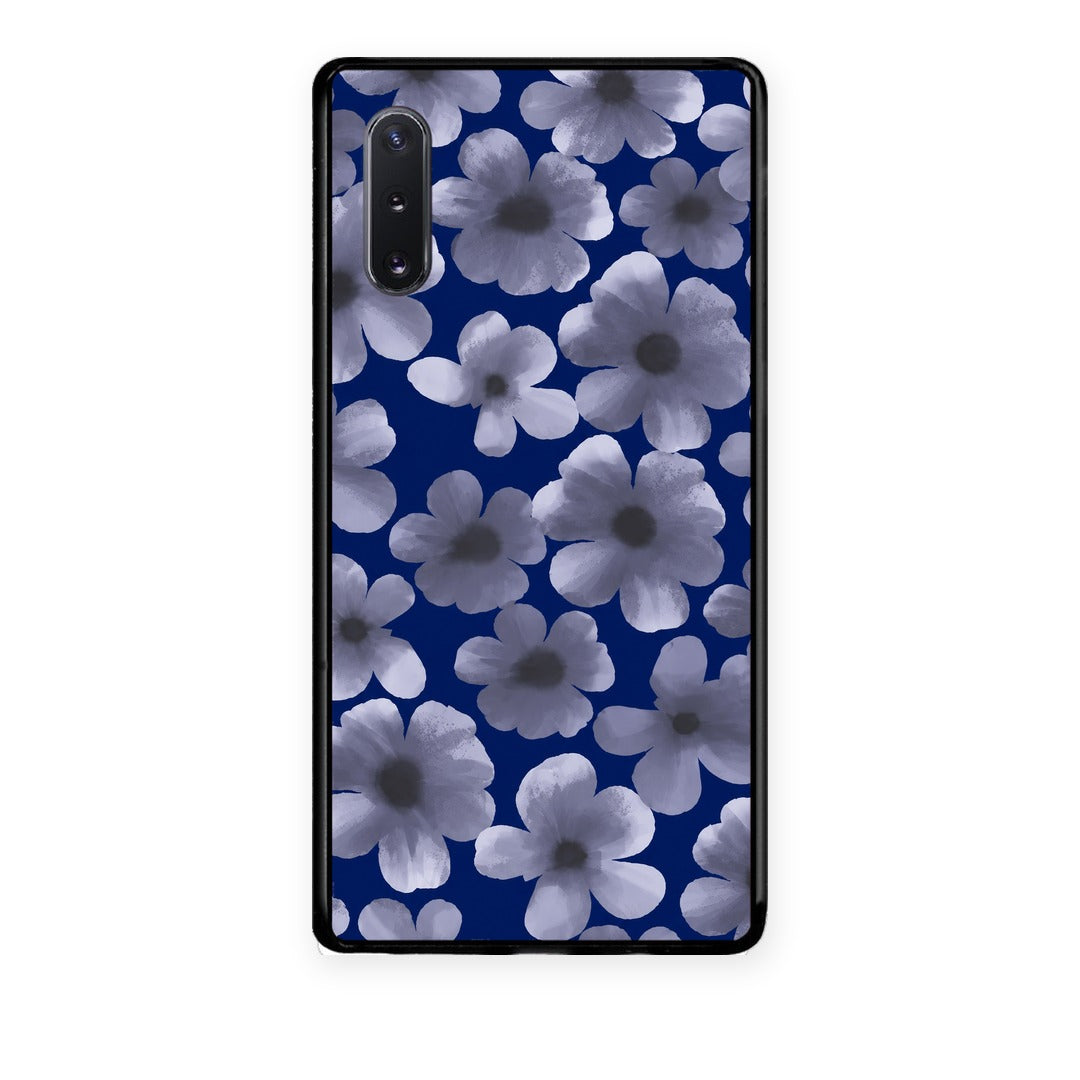 Θήκη Samsung Galaxy Note 10+ Pale Blue Flowers on Navy από τη Smartfits με σχέδιο στο πίσω μέρος και μαύρο περίβλημα | Samsung Galaxy Note 10+ Pale Blue Flowers on Navy case with colorful back and black bezels