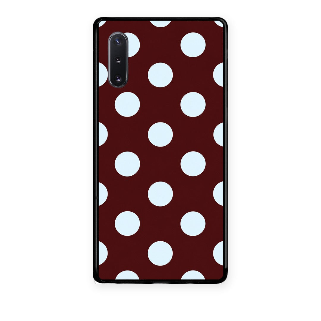 Θήκη Samsung Galaxy Note 10+ Pale Blue Large Polka Dots on Burgundy από τη Smartfits με σχέδιο στο πίσω μέρος και μαύρο περίβλημα | Samsung Galaxy Note 10+ Pale Blue Large Polka Dots on Burgundy case with colorful back and black bezels
