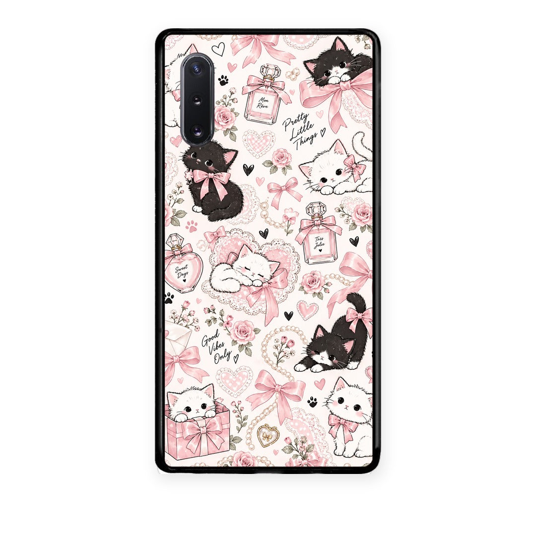 Θήκη Samsung Galaxy Note 10+ Pink Bows and Kittens Collage από τη Smartfits με σχέδιο στο πίσω μέρος και μαύρο περίβλημα | Samsung Galaxy Note 10+ Pink Bows and Kittens Collage case with colorful back and black bezels