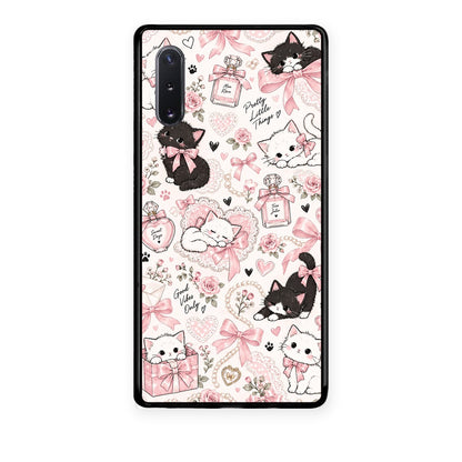 Θήκη Samsung Galaxy Note 10+ Pink Bows and Kittens Collage από τη Smartfits με σχέδιο στο πίσω μέρος και μαύρο περίβλημα | Samsung Galaxy Note 10+ Pink Bows and Kittens Collage case with colorful back and black bezels