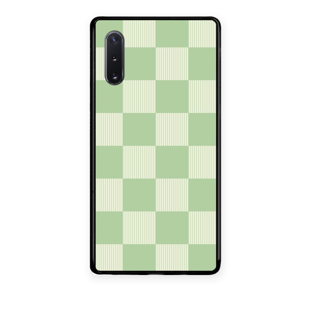 Θήκη Samsung Galaxy Note 10+ Sage and Cream Striped Checks από τη Smartfits με σχέδιο στο πίσω μέρος και μαύρο περίβλημα | Samsung Galaxy Note 10+ Sage and Cream Striped Checks case with colorful back and black bezels