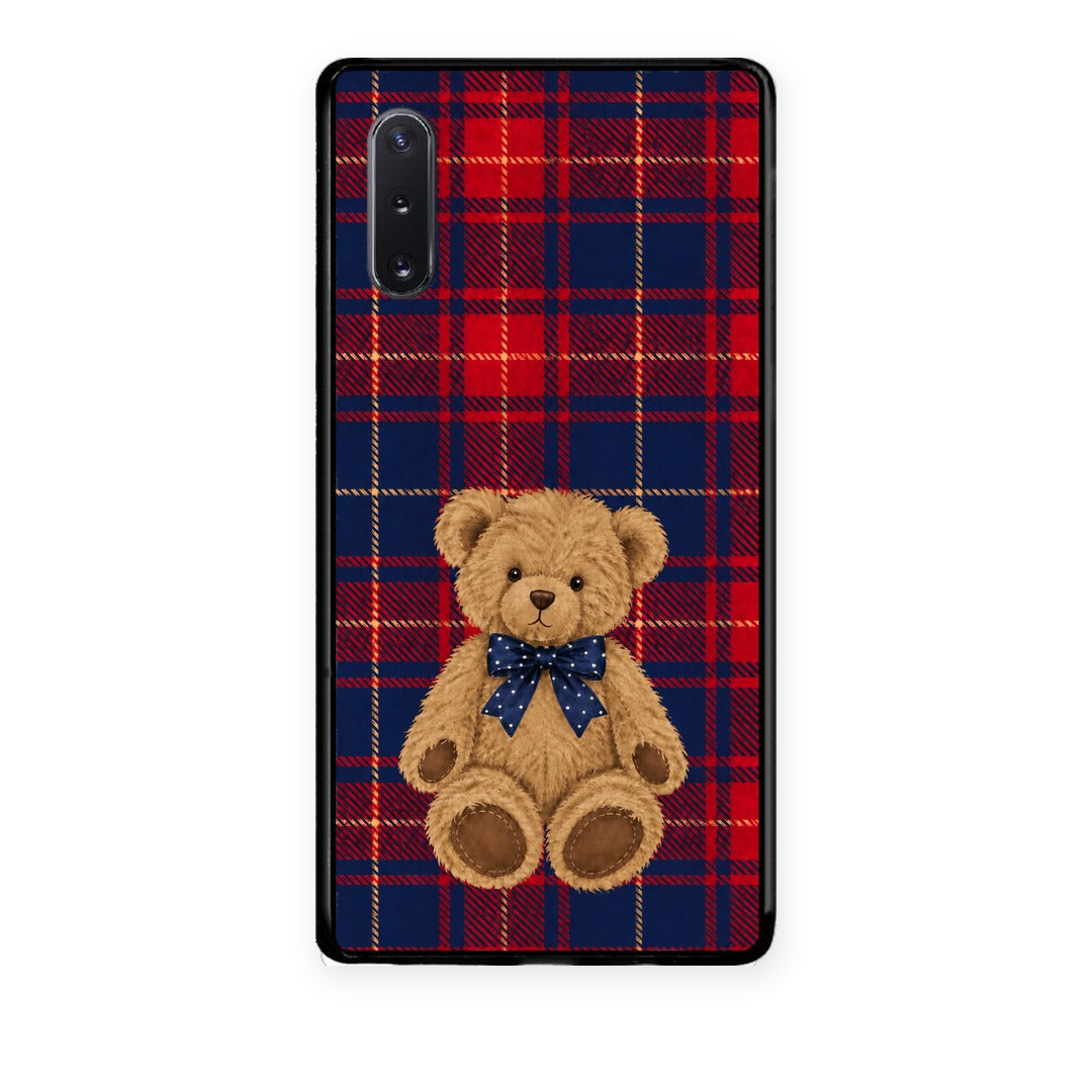 Θήκη Samsung Galaxy Note 10+ Teddy Bear on Red and Navy Tartan από τη Smartfits με σχέδιο στο πίσω μέρος και μαύρο περίβλημα | Samsung Galaxy Note 10+ Teddy Bear on Red and Navy Tartan case with colorful back and black bezels