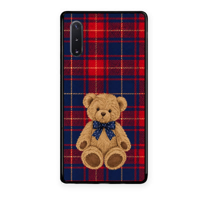 Θήκη Samsung Galaxy Note 10+ Teddy Bear on Red and Navy Tartan από τη Smartfits με σχέδιο στο πίσω μέρος και μαύρο περίβλημα | Samsung Galaxy Note 10+ Teddy Bear on Red and Navy Tartan case with colorful back and black bezels